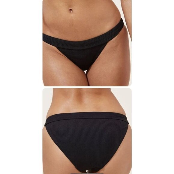 Andie Swim The Banded Cheeky Rib Bikini Bottom Stretch Black Medium NWTS 1D - Picture 2 of 6